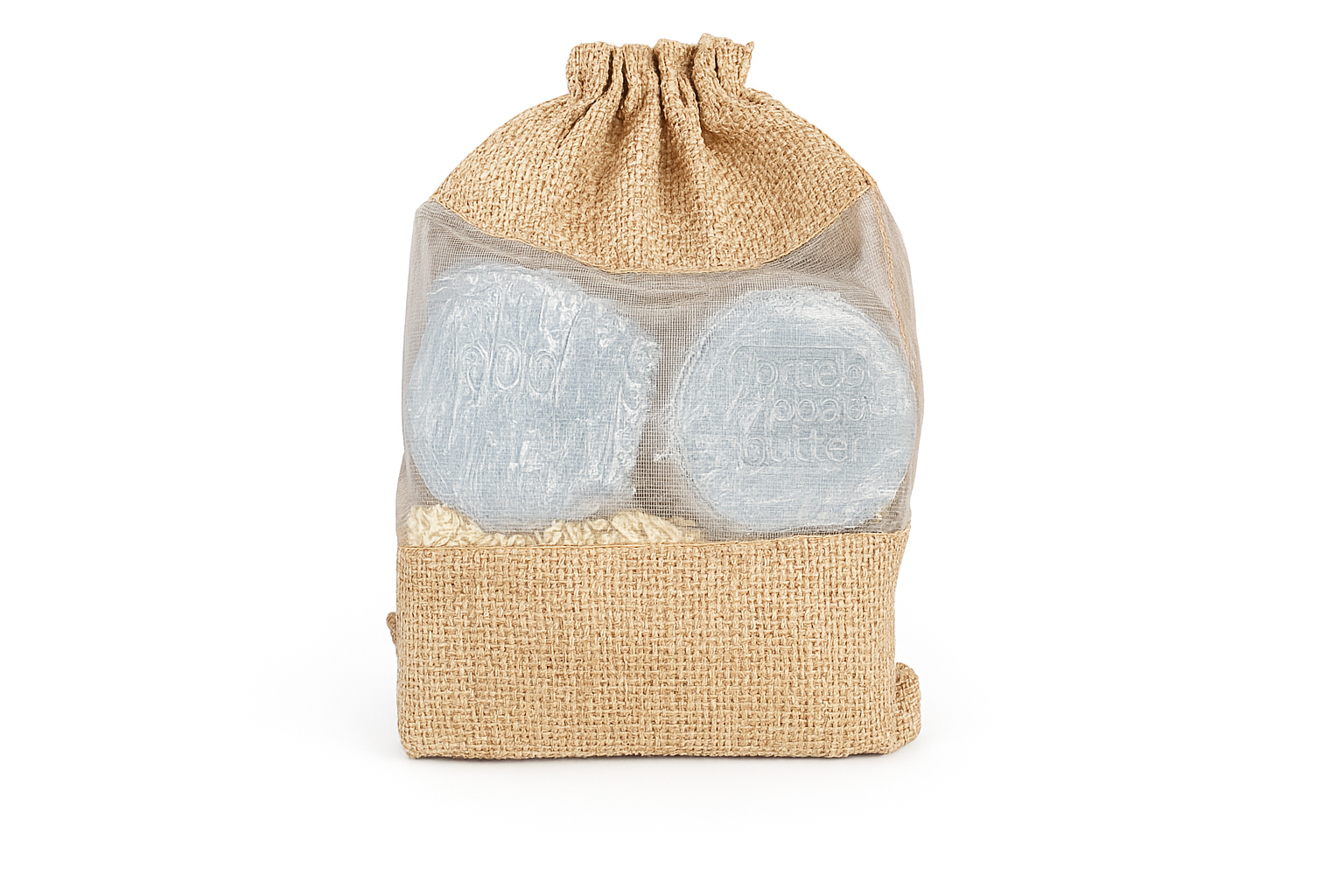 burlap natural toane bag with two bbb moisturizer travel size jars