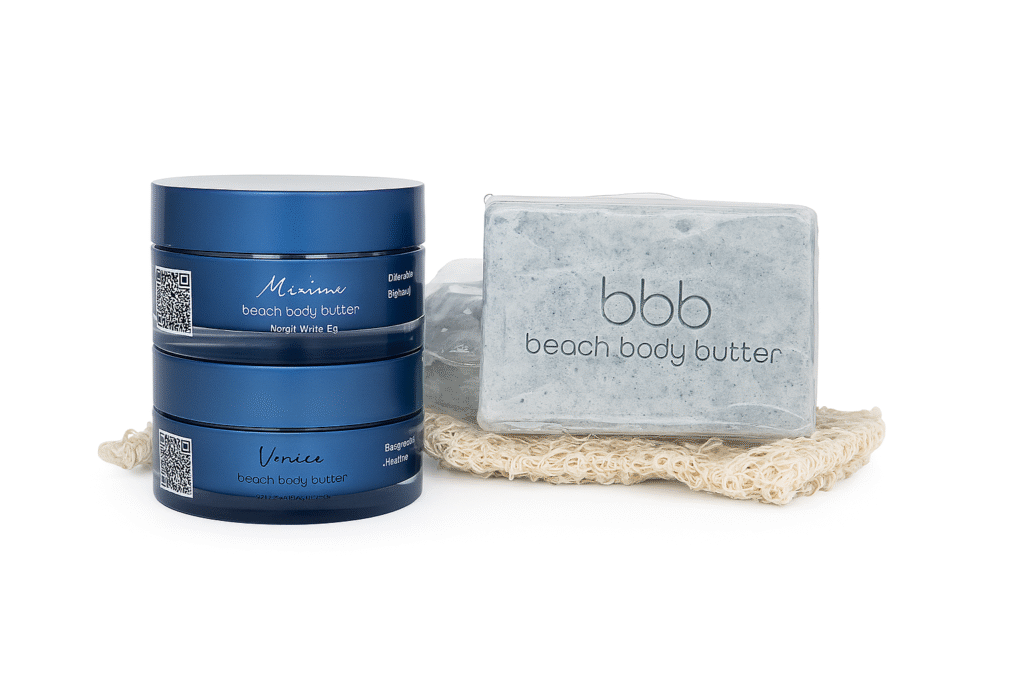 two bbb travel size jars and three bars of soap