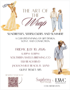 Woman in sundress, man in suit. Art of the Wrap Flyer.
